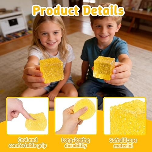 Graphinza Honeycomb Ice Cube Squishy Cubes, Durable Squeeze Toys Autism Stress Ball, Soft for Adults and Boys & Girls Age 3+ (2.16in) (Yellow) thumbnail 4