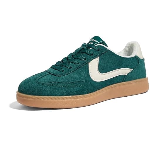 LUCKY STEP Women's Retro Fashion Sneakers Classic Casual Walking Shoes Non Slip Comfort Skate Shoes - 8 - Green Beige - Image 1