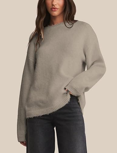 Antnation Womens Soft Fuzzy Knit Sweater Oversized Cozy Pullover Jumper Long Sleeve Casual Crewneck Sweater thumbnail 2