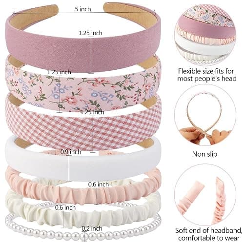 AHONEY 7 Pack Pink Headbands for Girls Women Headbands Trendy Non Slip Hairbands Cute Croquett Hair Accessories Kawaii Multi-style Headband Pack (Pink) thumbnail 3
