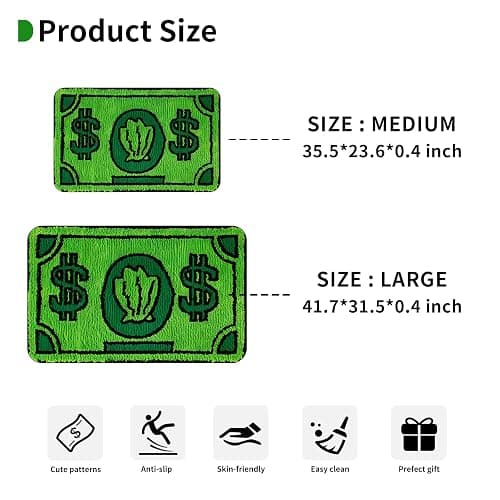 Yeahjiae Cute Money Rug 3x2 Non-Slip Machine Washable Cool Cartoon Bedroom Rug for Bathroom, Living Room, Front Door, Playroom (35.5 * 23.6 inch) thumbnail 2