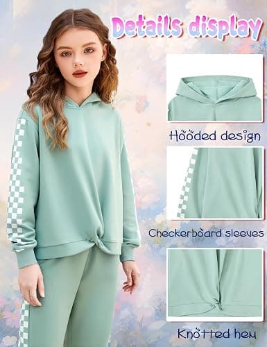 Auiopila Girls Outfits Casual Tops Twist Front Pullover Hoodies Long Sleeve Fashion Sweatshirts and Sweatpants Girl Clothes thumbnail 6