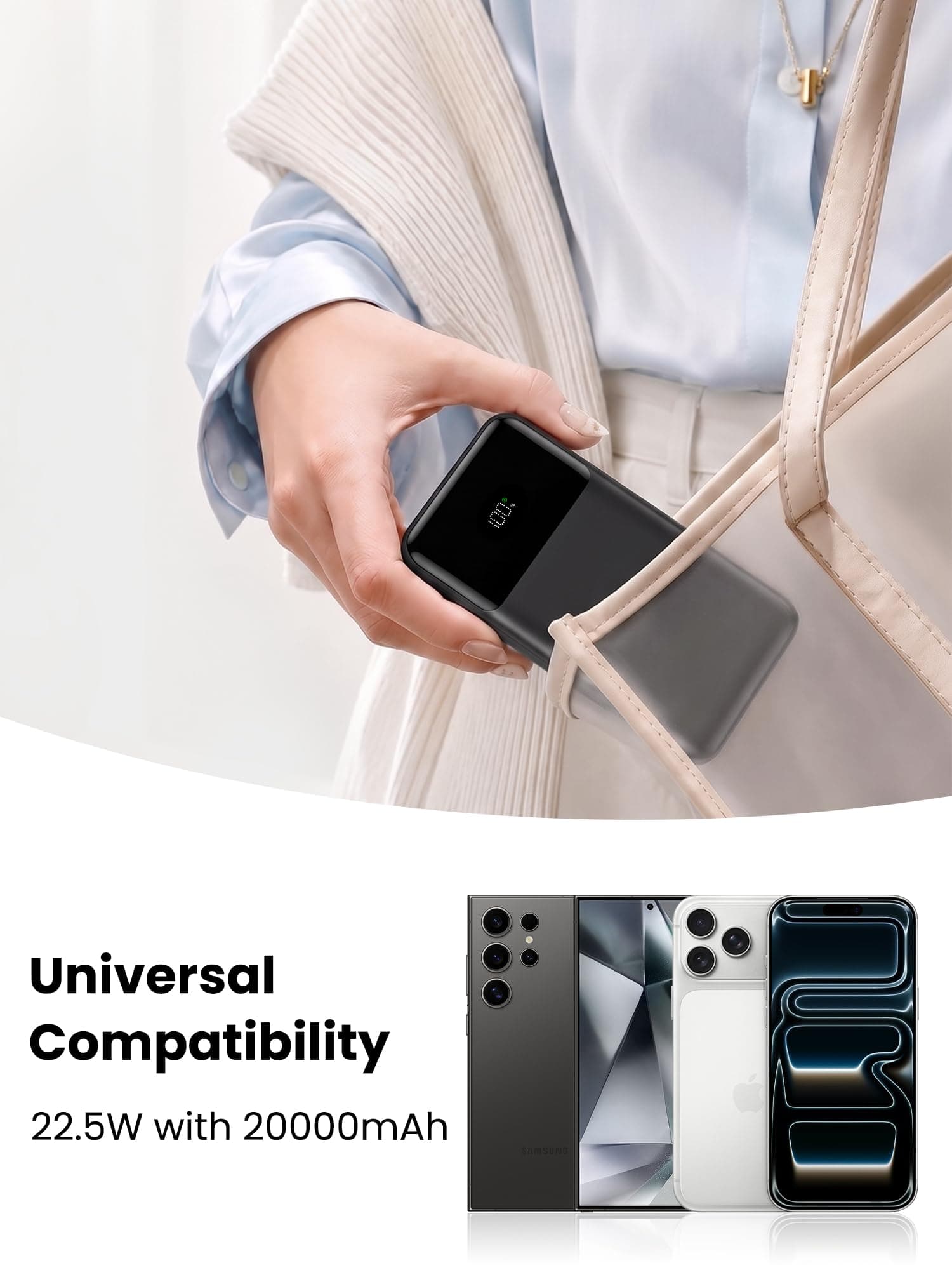 Power Bank 22.5W Fast Charging, 20000mAh Portable Charger Built-in Cables with USB-C 5 Outputs and 2 inputs Portable Charger, LCD Display Battery Charger for iPhone and Android Phones, iPad etc. thumbnail 8