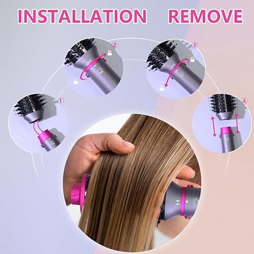 Hair Blow Dryer Brush 4-in-1, Blowout Brush, Multi Hair Styler Negative Ion Detachable Hair Dryer with Diffuser, Hot Air Brush, with Comb Brush for Women, Salon, Household thumbnail 6