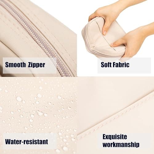 Hekyip Rectangular Beauty Bag, Small Travel Makeup Bag for Purse, Portable Waterproof Cosmetic Pouch for Ladies Women (Rectangular - Beige) thumbnail 7