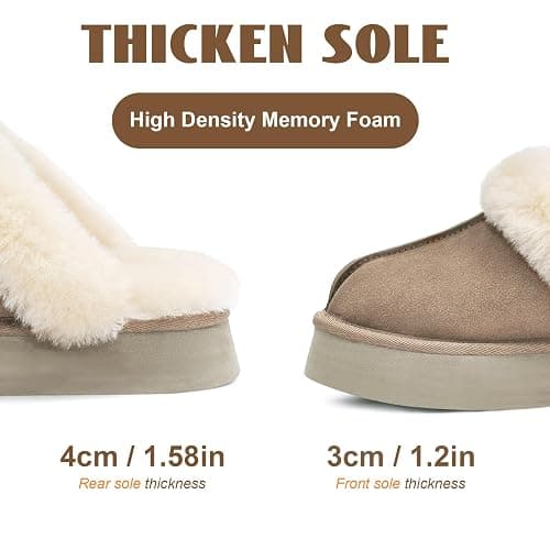 OOW Fuzzy Platform Slippers for Women - Women's Casual Winter House Slippers - Brown, Faux Fur & Shearling Blend - Women's Size thumbnail 4