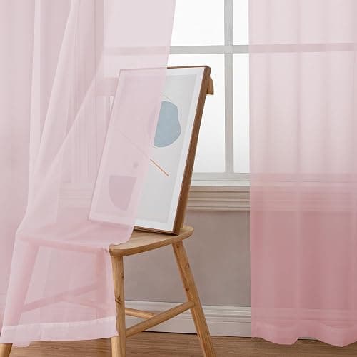 OWEINE Sheer Curtains 84 Inches Long 2 Panels Set, Rod Pocket Fimly Voile Solid Blush Window Curtain Panels for Living Room Bedroom, Soft Voile Sheer Curtains & Drapes, Total 84 Inches Width thumbnail 4