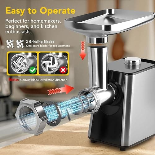 Meat Grinder - Electric Meat Grinders with Stainless Steel, Easy Operation for Grinding Meat, Making Sausages and Meatballs, 350W Powerful Motor Ideal for Home Kitchen and Restaurant Use thumbnail 3