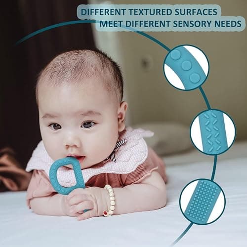 Sensory Toys for Kids Babies Toddlers 4 Pack, P Shape Baby Teething Toys for 3-6 6-12 Months Oral Motor Stimulation, Sensory Chew Toys for Autistic Children, Silicone Chewy Necklaces for Kids Adults thumbnail 4