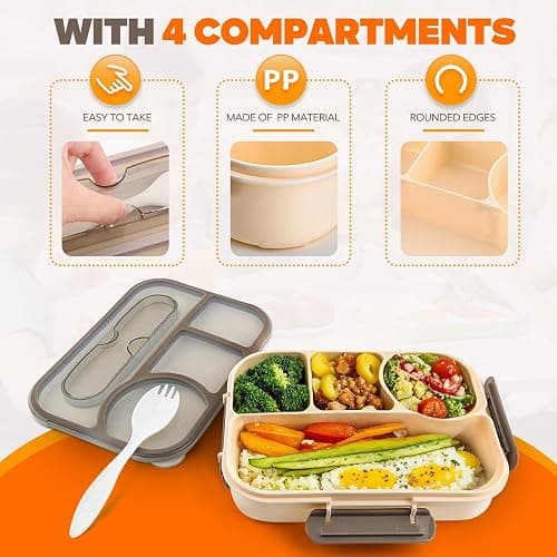 Bento Box Adult Lunch Box with 4-Compartment Leakproof Lunch Containers Microwave and Dishwasher Safe Bento Box with Spoon thumbnail 5