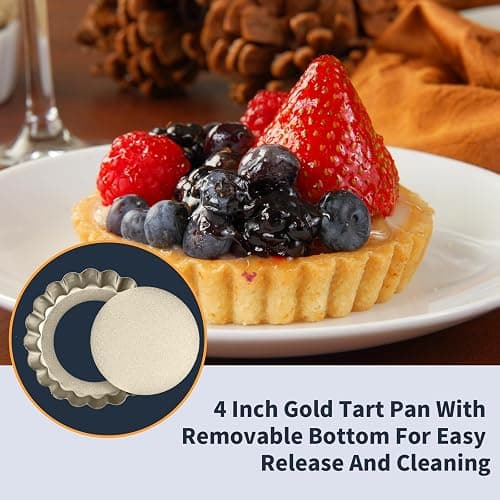 RICHSC-PAN Mini Tart Pan 12PCS, 4 Inch Tart Pan Removable Bottom Non-Stick Tin, 0.9 Inches High Suitable for DIY Making Small Tarts at Home. Champagne Gold Appearance. thumbnail 5