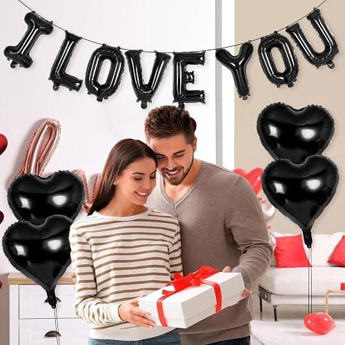 16 Inch I Love You Letter Balloons,18 Inch Heart Balloons Valentines Day Balloon, Love Foil Balloon Banner for Wedding Engagement Galentines Day Bridal Shower Decor (Black-I LOVE YOU and Heart) thumbnail 4