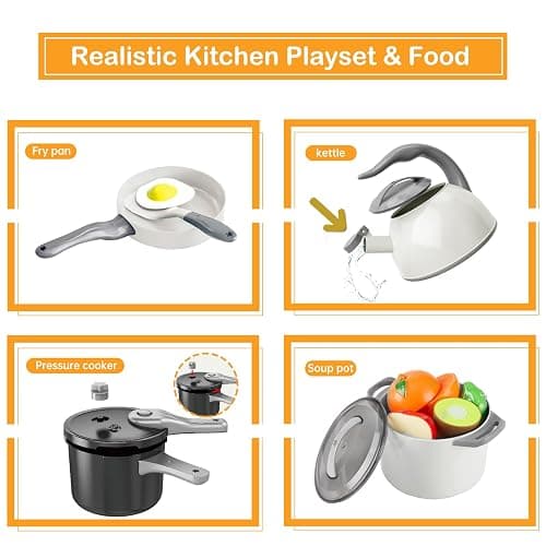 Zero Zoo 105Pcs Kids Kitchen Toy Accessories, Toddler Pretend BBQ Camping Cooking Playset, Play Pots, Pans, Utensils Cookware Toys, Play Food Set, Vegetables, Learning Gift for Girls Boys thumbnail 5