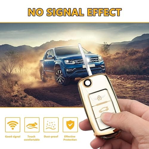FT FUNTOR for VW Key Fob Cover TPU with Keychain (Gold Edge White) | Key Fob Case Shell Protector Keychain, for Beetle Golf Passat GTI Jetta Tiguan Polo Accessories thumbnail 4