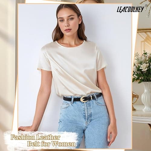 2 Pack Women Leather Belts for Jeans Dress Fashion Ladies Belt with Gold Silver Buckle thumbnail 2
