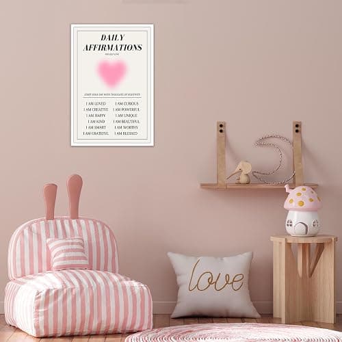 NAVIWEEK Daily Affirmations Aura Modern Canvas Wall Art Colorful Gradient Aura motivational Poster danish Trendy Pastel Minimalist Heart Shape Prints Painting cute Pink wall decor 12x16in Unframed thumbnail 6