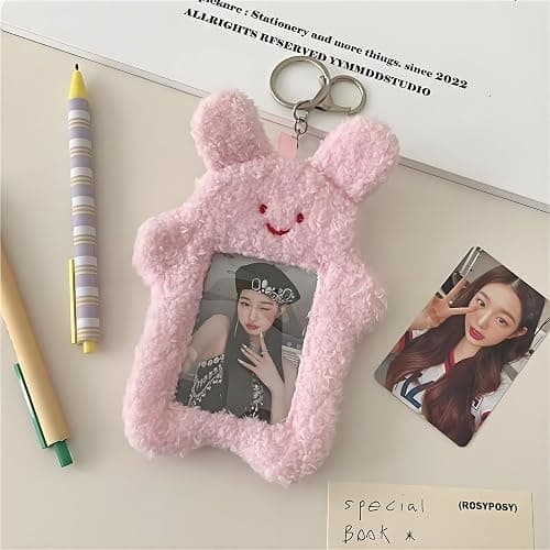 Plush Photocard Holder, White, Korean Style ID Card Cover, Rabbit Design, Student Identification Badge Sleeve thumbnail 5
