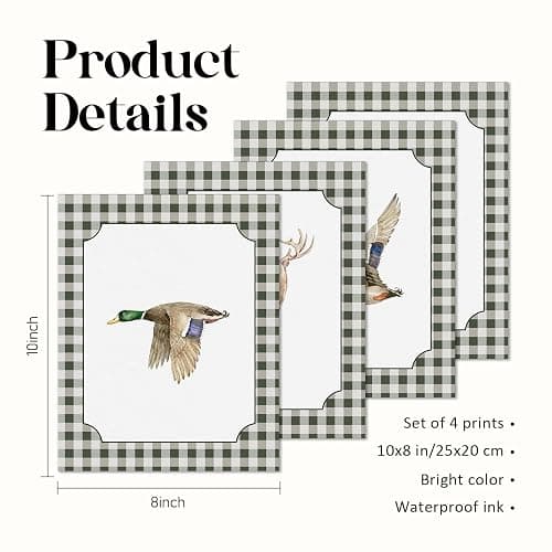 VONTP Hunting Animal Nursery Wall Art Decor, Rustic Turkey Deer Mallard Duck Nursery Prints Poster Wall Decorations for Kids Boys Girls Toddler Room Bedroom Playroom, 8x10 Inch Set of 4 (Unframed) thumbnail 3