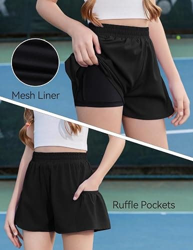 Zaclotre Girls Ruffle Athletic Shorts with Pockets High Waisted Kids Sport Shorts for Soccer Basketball Running thumbnail 4