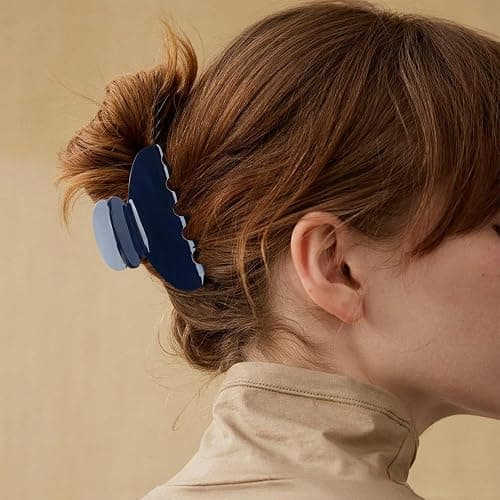 MAORULU Medium Cute Acetate Hair Claw Clips for Women Girls, 3 Inch Navy Claw Clips for Thin & Medium Thick Hair, Durable French Banana Clip with Gift Box (Navy Blue) thumbnail 5