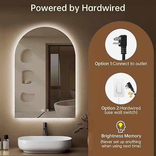 OUMUSU 20"x30" Arched LED Lighted Bathroom Mirror with Lights | Fogless, Dimmable, Shatterproof, Touch Sensor, 3 Color Changing thumbnail 8