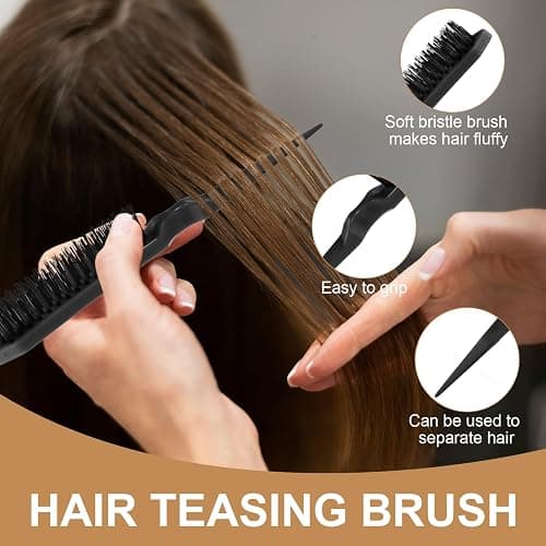 DUAIU Slick Back Hair Brush for Women Men, 5PCS Hair Brush Set with Mist Spray Bottle 10 OZ/300 ML, Small Boar Bristle Brush Rat Tail Comb, Edge Brush, Styling Brush Tools thumbnail 6