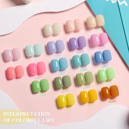 GAOY 23 Pcs Gel Nail Polish Kit, Pastel Macaron Colors Bright Pink Green Yellow Blue Popular Colors UV Gel Nail Polish Set with Glossy & Matte Top Coat and Base Coat for Nail Art DIY Gel Nail Kit thumbnail 2