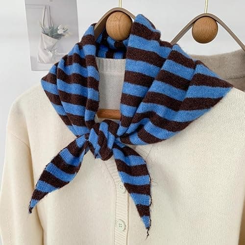 Knitted Striped Triangular Scarf Women Headscarf Wool Knitted Shawl and Wraps Neck Scarves for Women Multi-Functional Warm Ladies Versatile Scarves Headscarf Autumn Winter thumbnail 5