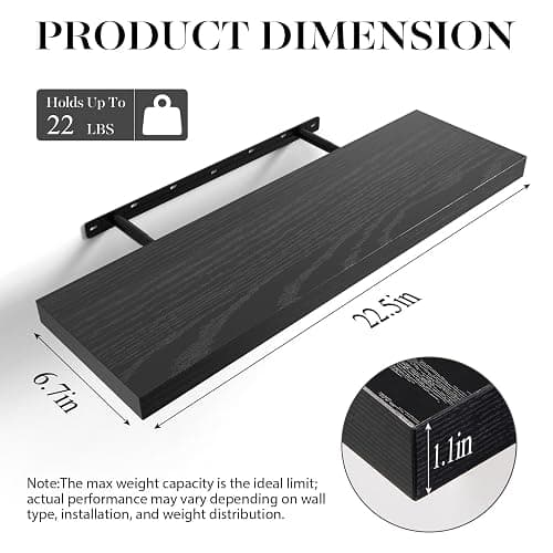 BAYKA Floating Shelves for Wall, 22.5 inches Black Wall Shelves for Bathroom, Bedroom, Living Room, Kitchen & Book, Hanging Display Decor Organizer Shelf with 22 lbs Capacity thumbnail 7