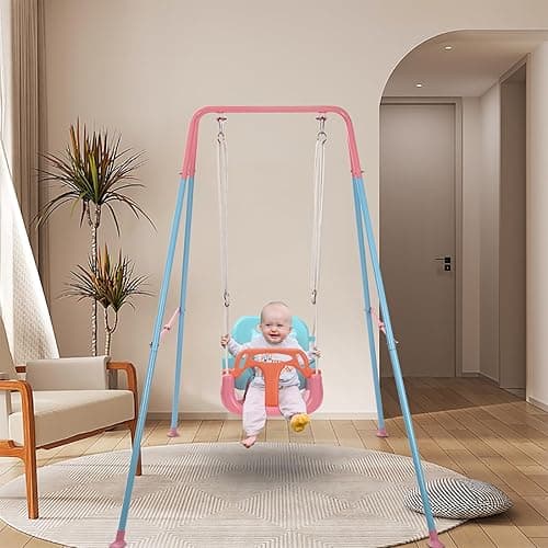 TALECO Gear Toddler Swing, 3-in-1 Swing Sets for Backyard, Baby Swing Outdoor/Indoor, Toddler Swing Set Suitable for Children 6 Months and Older (Pink) - Pink thumbnail 7