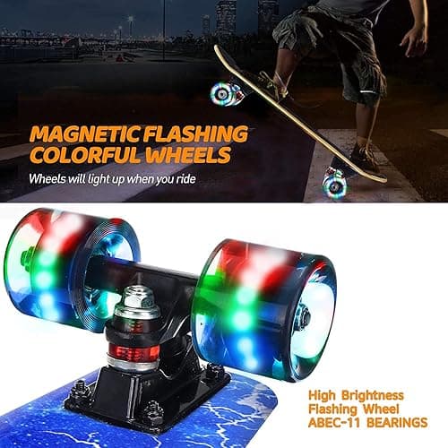 GIEEU Skateboards with Colorful Flashing Wheels for Beginners,Kids,Teens,Adults, Complete Standard Skate Boards 9 Layer Canadian Maple Deck Concave Skateboard thumbnail 3