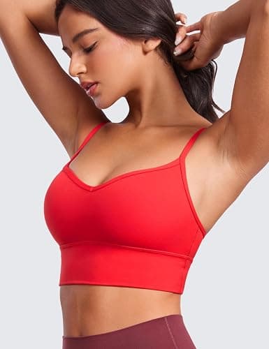CRZ YOGA Womens Butterluxe Sweetheart Longline Sports Bra - V Neck Adjustable Thin Strap Yoga Camisole Padded Crop Top thumbnail 4