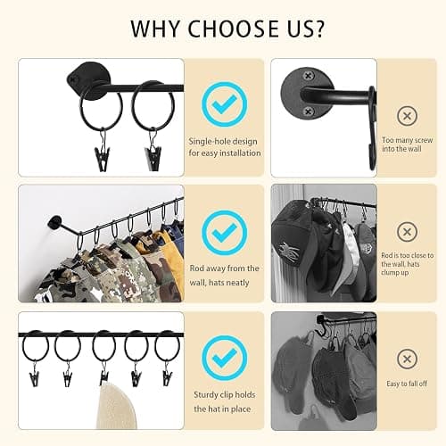 Viklluyr Hat Rack for Baseball Cap Hat Storage with 20 Hooks - Modern Metal Hat Organizer Wall Mounted Caps Hanger Set of 2 for Closet Door Bedroom Entryway Laundry thumbnail 4