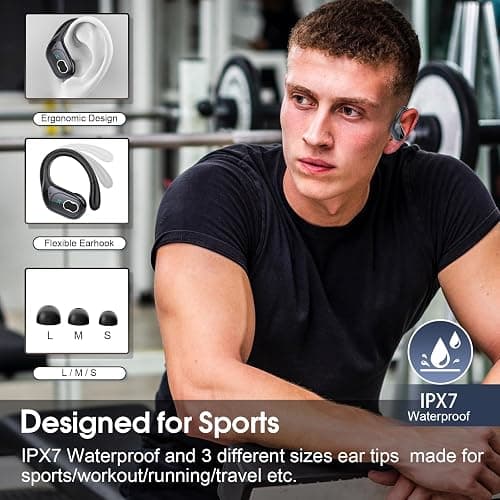 Wireless Earbuds 75hrs Bluetooth 5.4 Headphone Sport, 2026 Bluetooth Earbuds Stereo Deep Bass Over Ear Bud with Earhooks, ENC Noise Cancelling Mic, IPX7 Waterproof Earphone for Gym/Running/Workout thumbnail 2