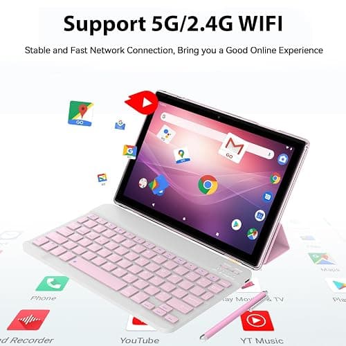 Android 15 Tablet 10 Inch, 18GB RAM+128GB ROM/2TB Expandable, 2 in 1 Tablets with Keyboard Case Mouse Stylus, 2.0GHz Quad-core Processor, 1280*800 IPS HD Screen, 5G WiFi6 BT 5.0, 8MP Camera Tableta PC thumbnail 4