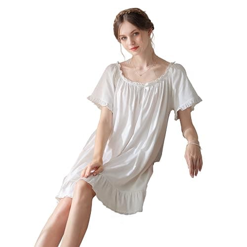 COSOSA Women's Cotton Nightgowns Vintage Lightweight Gown Sets Short Sleeve Princess Nightdress thumbnail 4