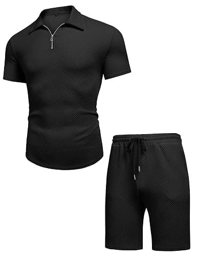 URRU Men's Polo Shirt and Shorts Set Summer Outfits Fashion Casual Short Sleeve Polo Suit for Men 2 Piece Short Set thumbnail 4