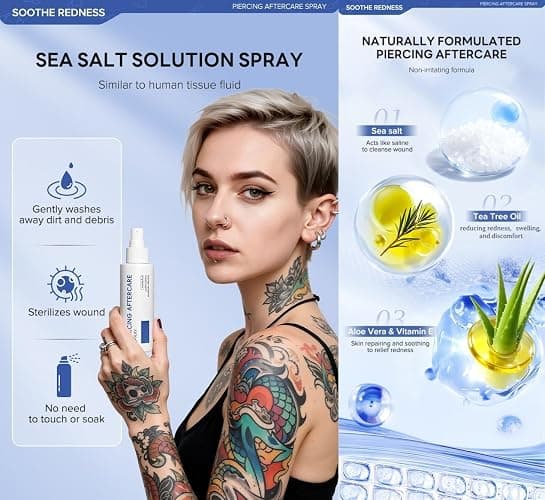 4OZ Piercing Aftercare Spray, Saline Spray for Piercings, Piercing Cleanser for Ear, Nose & Belly Button, Travel Size thumbnail 3