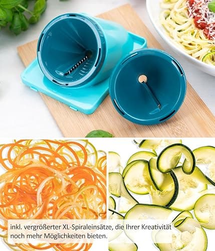 Nicer Dicer Chef Professional Gemüsescheider 23-tlg. Gemüsehobel manuell mit 5.2L großem Auffangbehälter Frischhaltedeckel, Spiraleinsätze, Tomatenschneider, Julienne, Salatschneider mit Rezeptbuch thumbnail 4