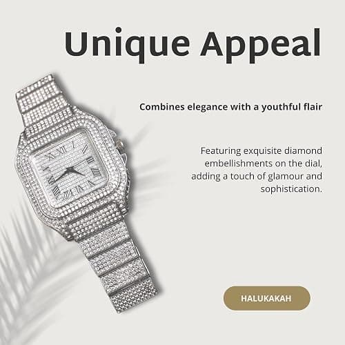 Halukakah Diamonds Watch Iced Out for Boy Teens Kids - 18K Real Gold/Platinum/Rhodium Black Plated,40mm Square Dial,Japanese Quartz - 8" Length - Optional with Cuban Link Chain,with Adjuster Tool thumbnail 5