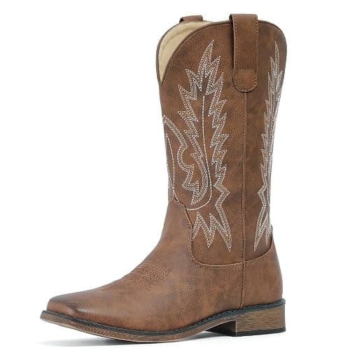IUV Cowboy Boots For Women Square Toe Wide Western Mid Calf Cowgirl Boots | Comfortable and Roomy, Pull-on, Embroidered, Vintage-modern, Stylish for Daily Life and Outdoor Adventures. thumbnail 7