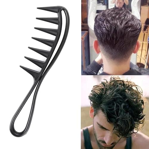 Dladhict 2Pcs Wide Tooth Comb for Wet Curly Wavy Thick Long Hair - Premium Plastic Grip for Wigs, Barber Salon - Large Shark Teeth Anti-Static Hair Combs for Men Women (Black, Grey) thumbnail 6