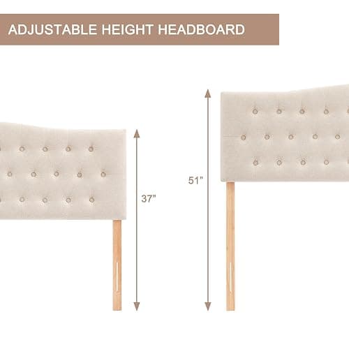 Huatean Home Tufted Upholstered Headboard Queen Size, Sturdy and Durable Solid Wood Bed headboard, Fabric Headboard Adjustable Height from 37” to 51”, Modern Button Diamond Design Head Board, Beige thumbnail 5