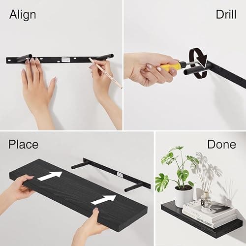 BAYKA Floating Shelves for Wall, 22.5 inches Black Wall Shelves for Bathroom, Bedroom, Living Room, Kitchen & Book, Hanging Display Decor Organizer Shelf with 22 lbs Capacity thumbnail 9