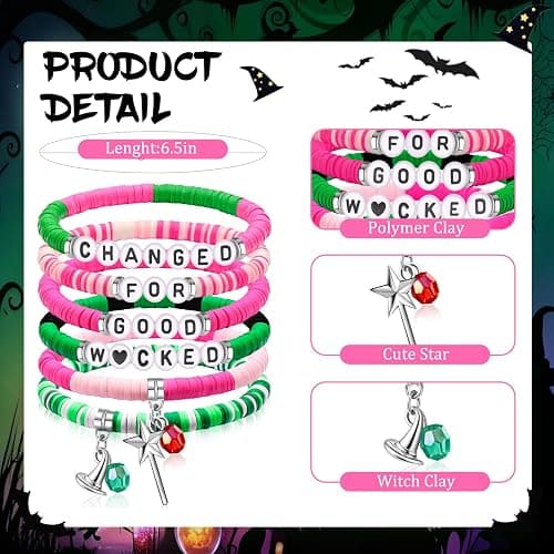 lakayfimily Wicked Friendship Bracelet for Women Magic Wand&Witch Hat Beaded Stretch Bracelet Wicked Gifts Fans Party Dress Costume Accessories thumbnail 2