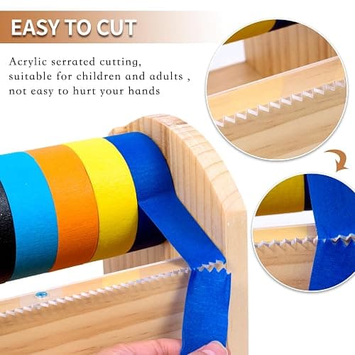 Kids Masking Tape Dispenser, Wooden Multi Roll Craft Tape Dispenser, Washi Tape Holder Organizer, Cutter for Gift Wrapping, Gift for Children Office Home School, Acrylic Serrated Cutter thumbnail 4