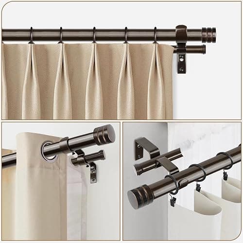 TONIAL1 Inch Double Curtain Rods 140 to 195 Inches, Heavy Duty Decorative Long Drapery Rod for Windows 128 to 190 Inches (5.75 to 11.7 ft) with Classic Cap Finial, Bronze thumbnail 4