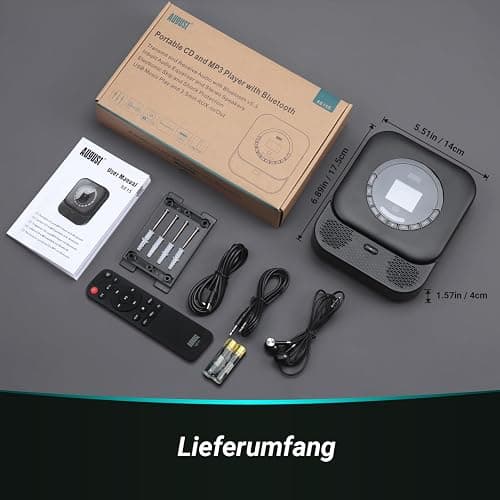 August SE15 Wiederaufladbarer tragbarer Bluetooth CD Player mit Kopfhörer | CD Spieler mit 3,5mm Audio-Ein/Aus/Überspringschutz/Wiederholungsmodus, Wandhalterung&Fernbedienung, für Zuhause/Auto-Schwarz thumbnail 7