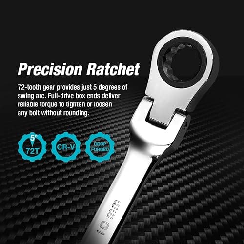 DURATECH Extra Long Flex-Head Ratcheting Wrench Set, Double Box End Wrench Set, 6-Piece, Metric 8-19 mm, CR-V Steel, with Pouch thumbnail 6