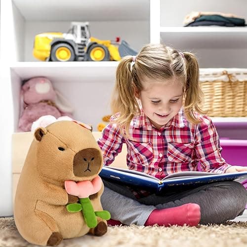 shownicer Plüschtier Capybara Kuscheltier Stofftier Kawaii Capybara Plüsch Kissen Spielzeug Wurfkissen Geschenk für Kinder Mädchen 3+ Jahre (Blume, 30cm) thumbnail 2